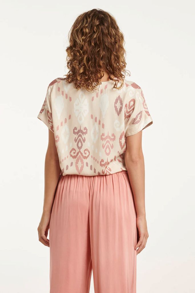 V-Neck Aztec Print Top in Sand