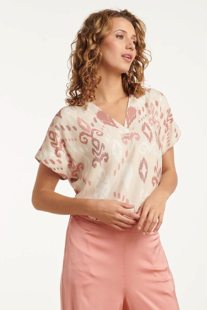 V-Neck Aztec Print Top in Sand