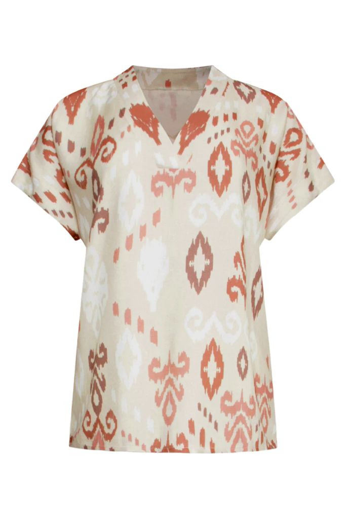 V-Neck Aztec Print Top in Sand