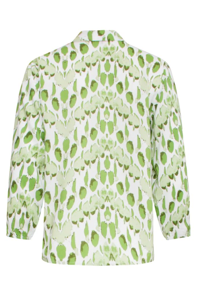 V-Neck Printed Blouse in White / Light Green