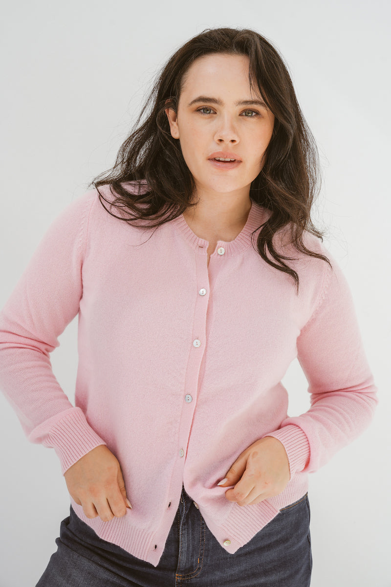 Pure Cashmere Classic Crew Cardigan in Ballet Pink
