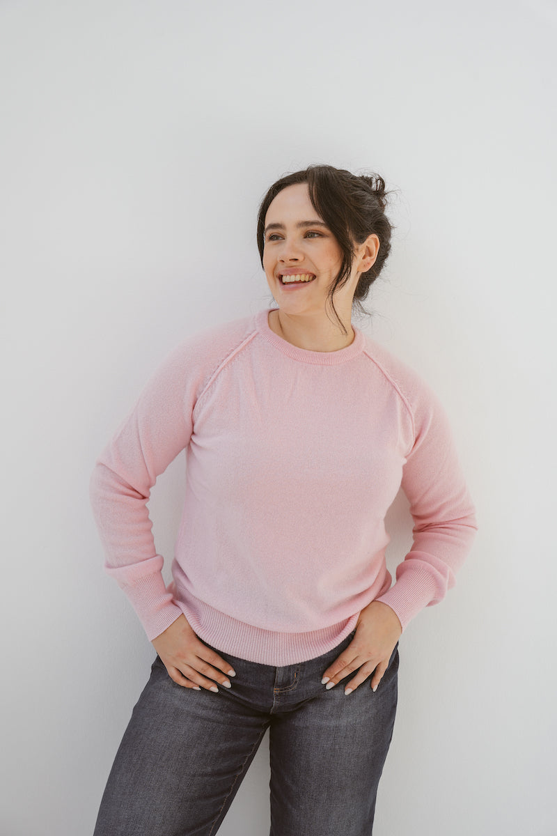 Pure Cashmere Raglan Sleeve Sweater in Ballet