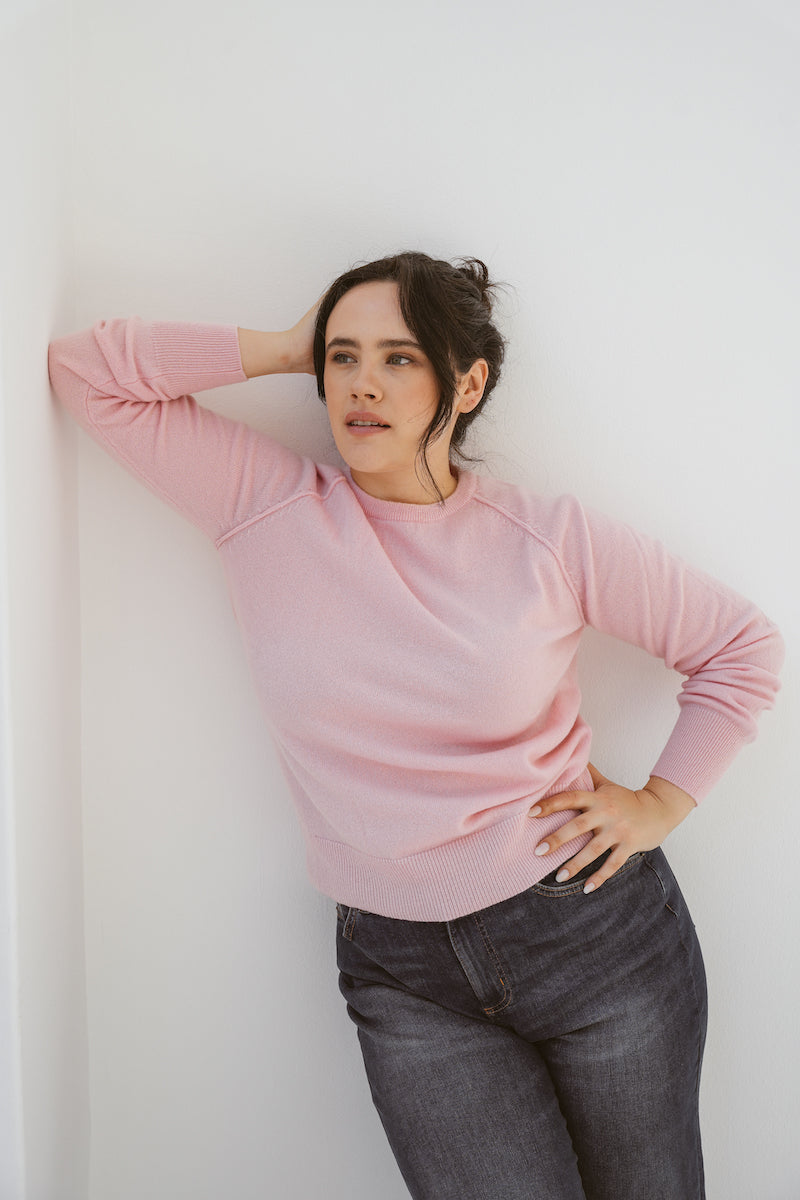 Pure Cashmere Raglan Sleeve Sweater in Ballet