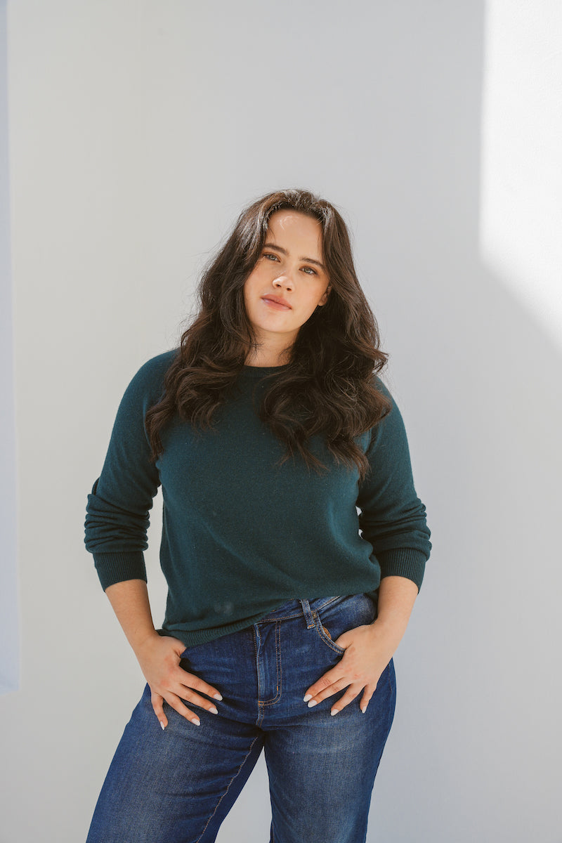 Pure Cashmere Raglan Sleeve Sweater in Emerald
