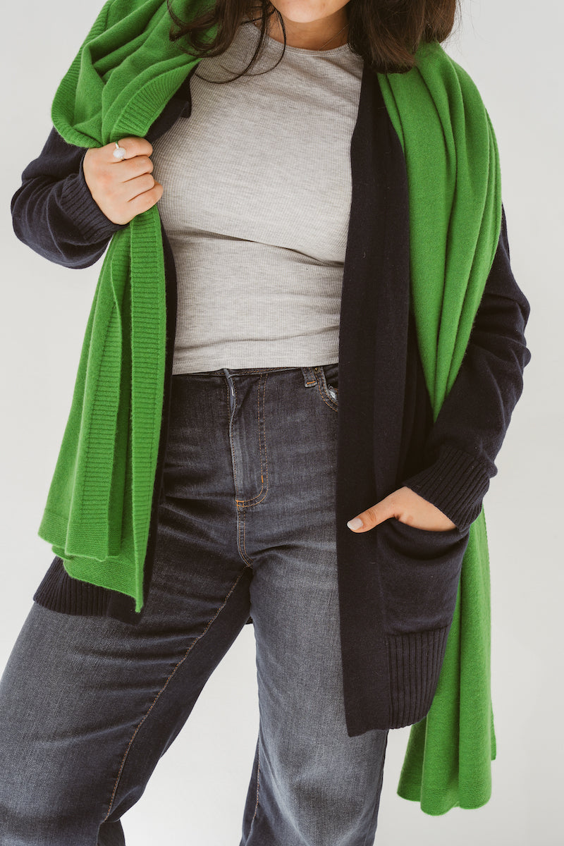 Pure Cashmere Open Front Cardigan in Cosmos Navy