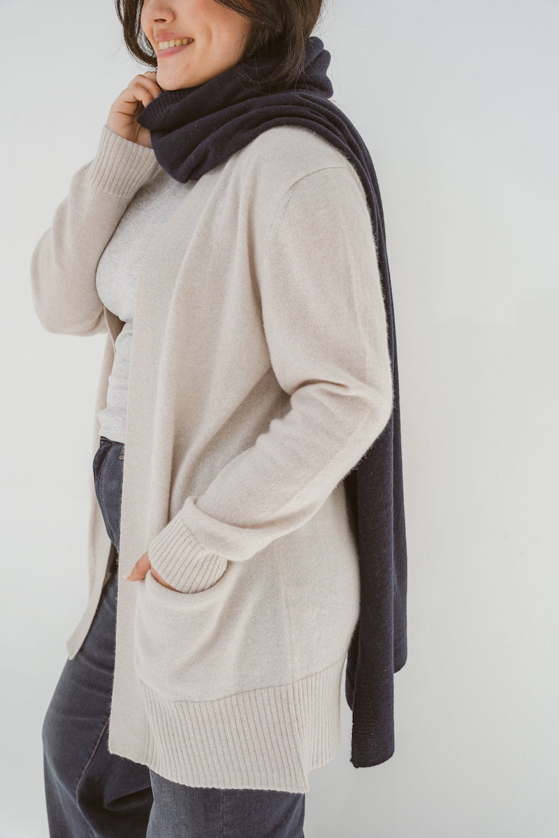 Pure Cashmere Open Front Cardigan in Albatross