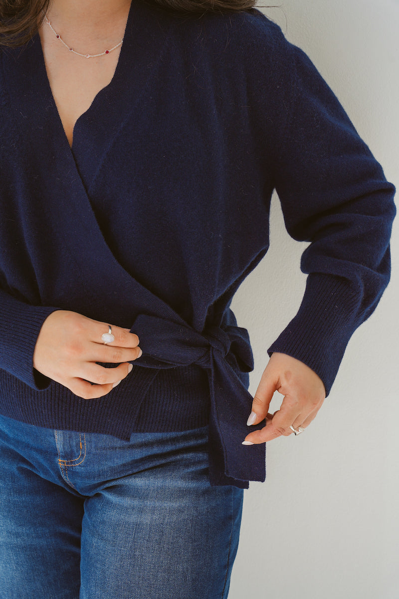 Pure Cashmere Wrap Cardigan in Cosmos Navy