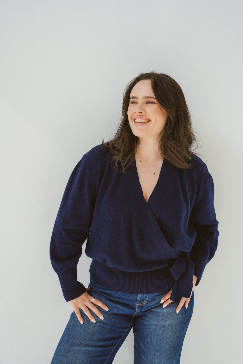 Pure Cashmere Wrap Cardigan in Cosmos Navy