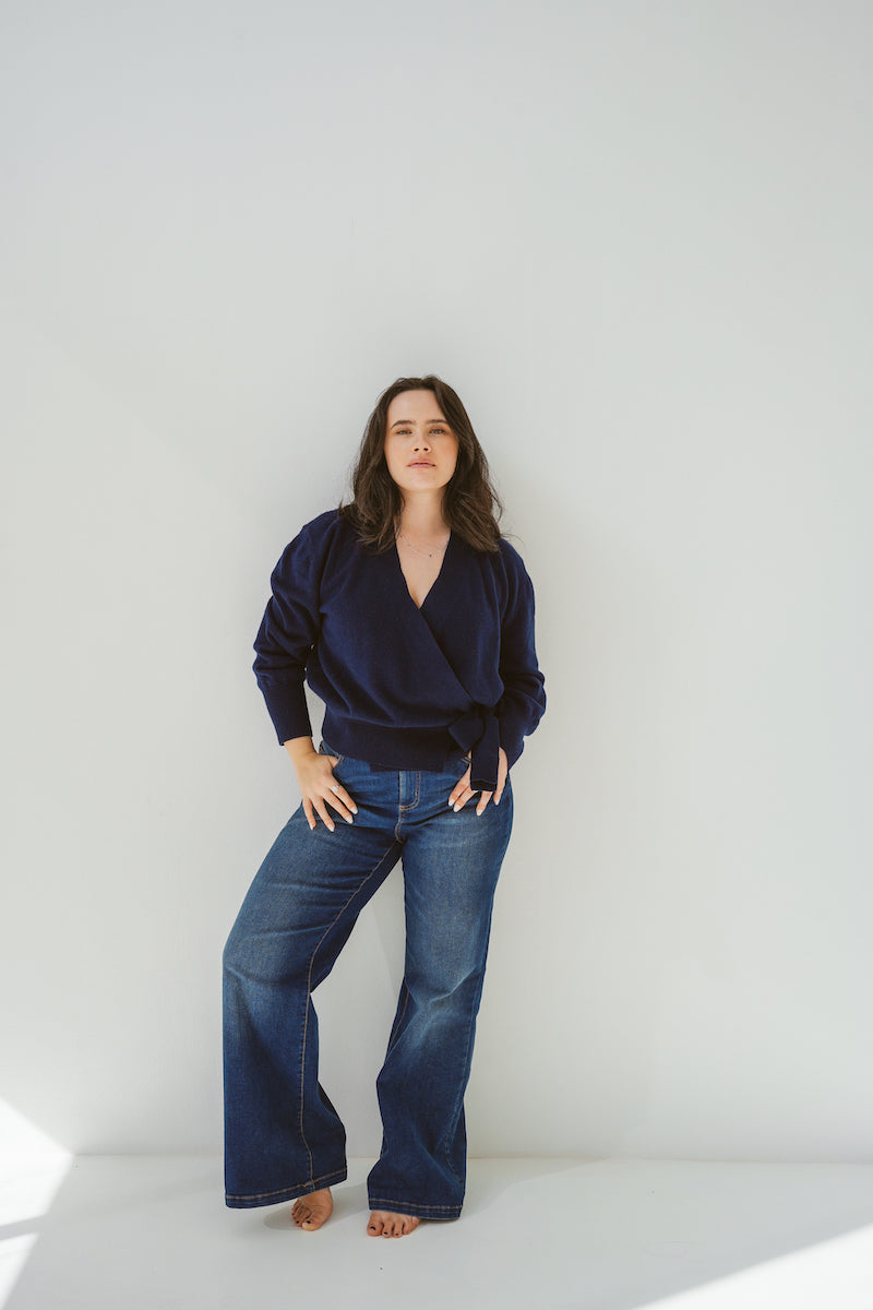 Pure Cashmere Wrap Cardigan in Cosmos Navy