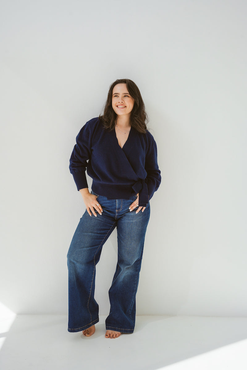 Pure Cashmere Wrap Cardigan in Cosmos Navy