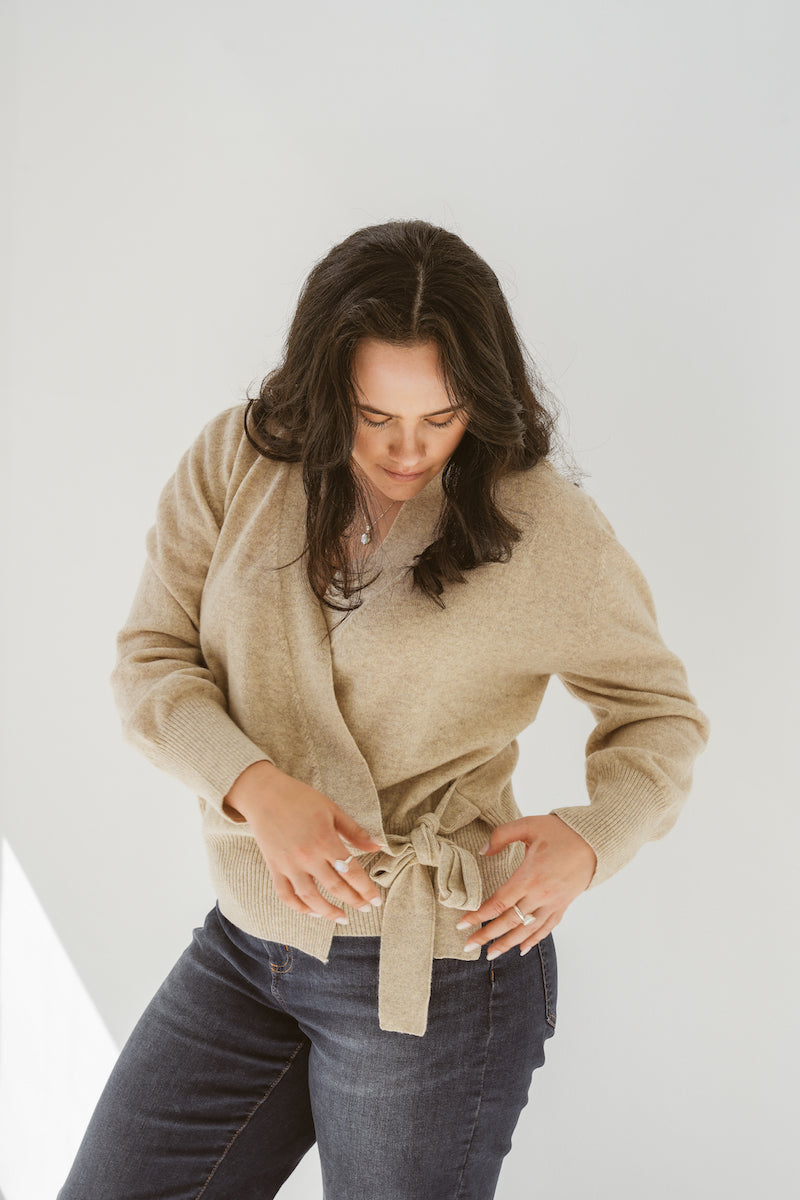 Pure Cashmere Wrap Cardigan in Toast