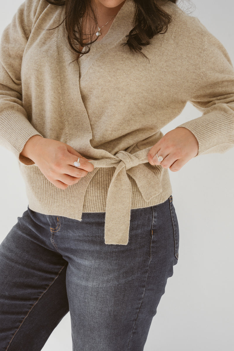 Pure Cashmere Wrap Cardigan in Toast