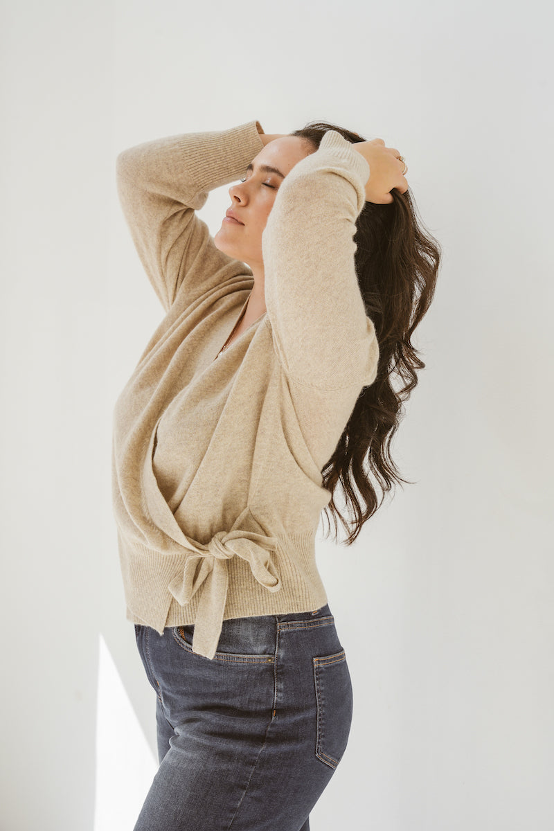 Pure Cashmere Wrap Cardigan in Toast