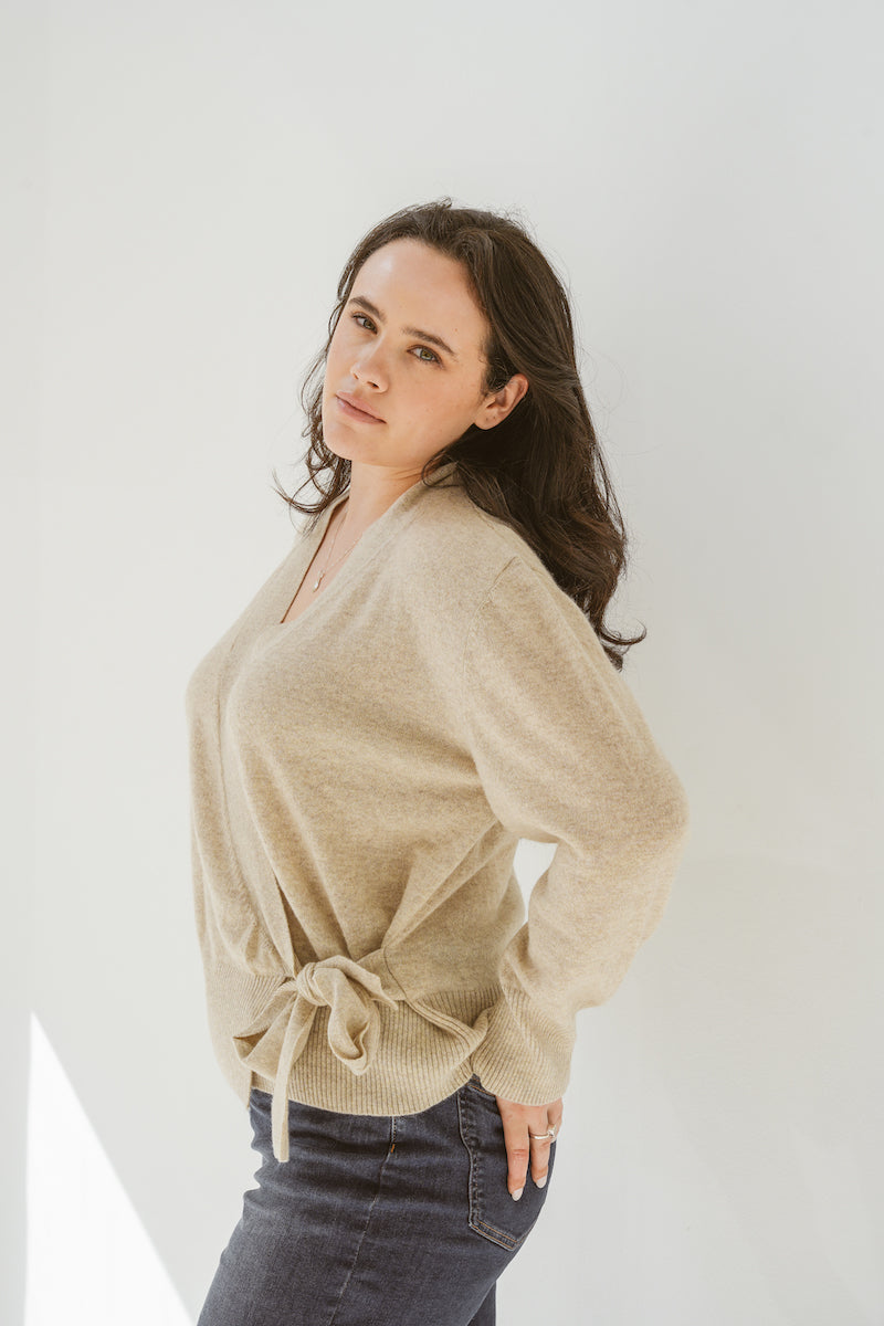 Pure Cashmere Wrap Cardigan in Toast