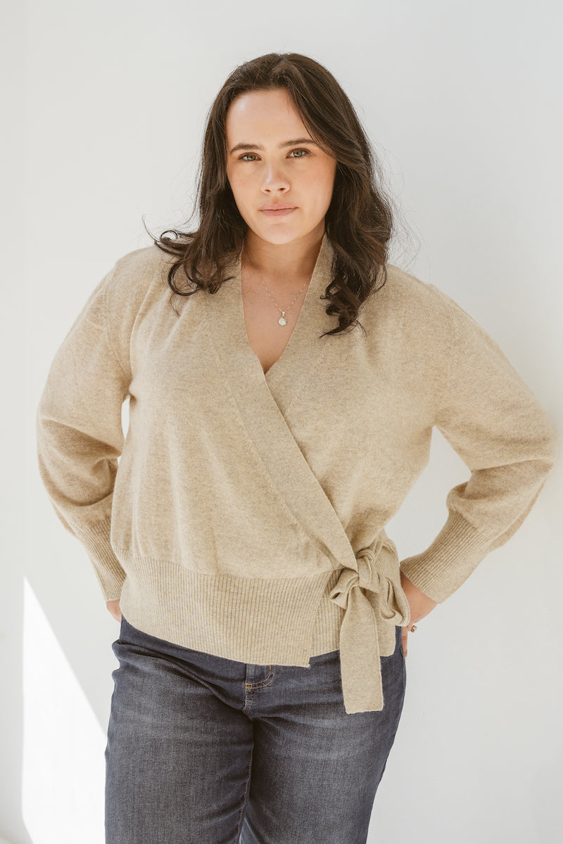 Pure Cashmere Wrap Cardigan in Toast