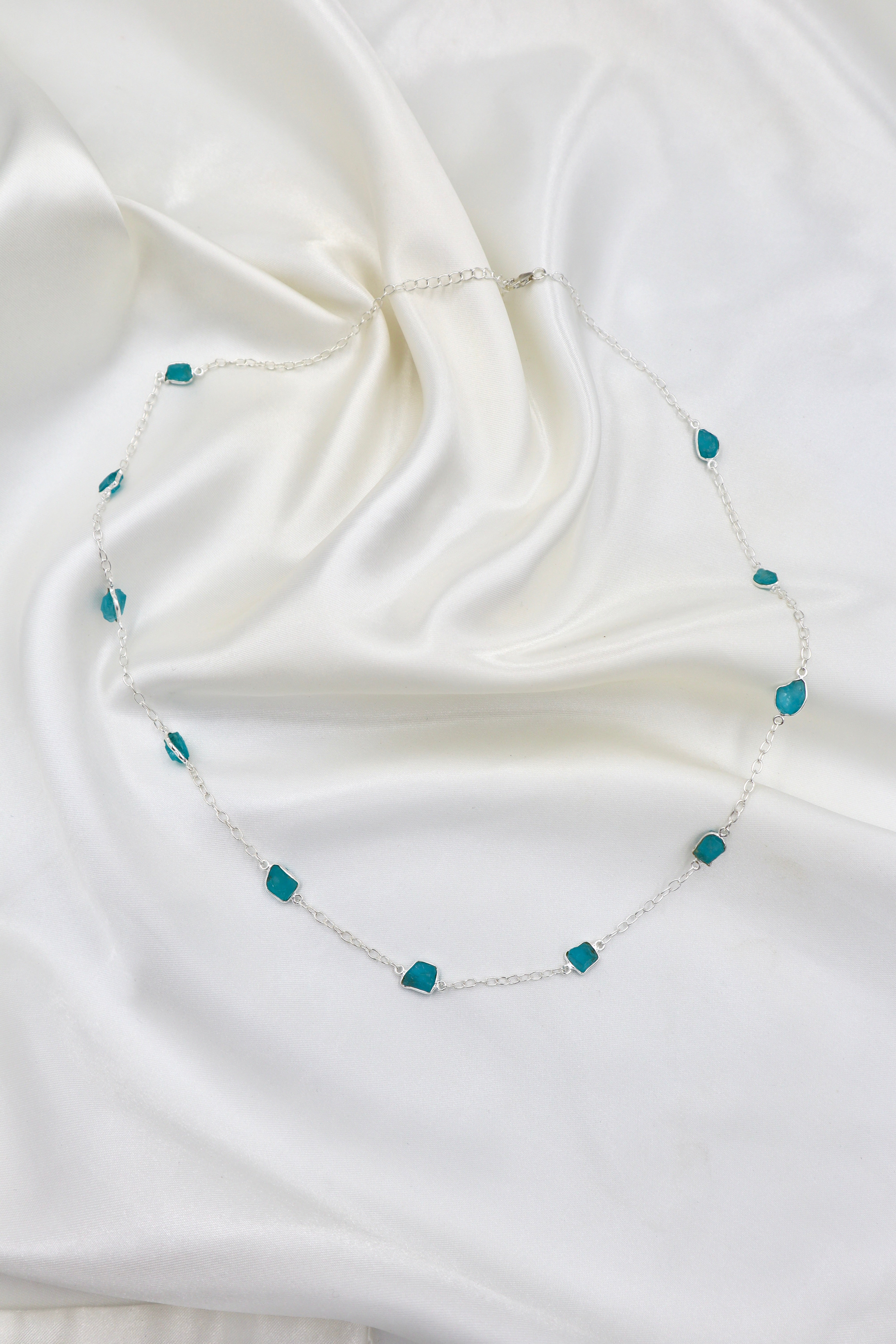 60cm Rough Neon Apatite Stone Necklace