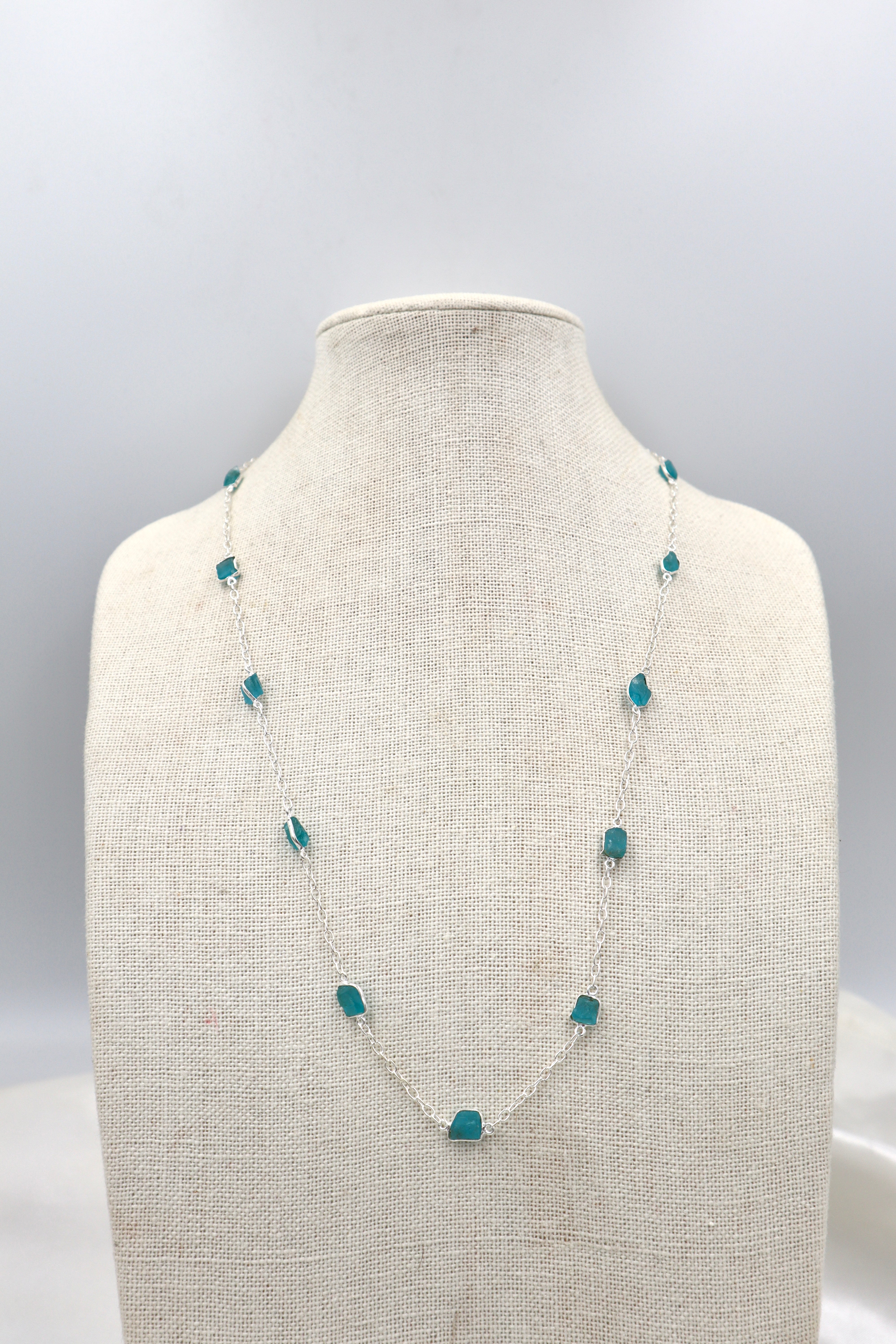 60cm Rough Neon Apatite Stone Necklace