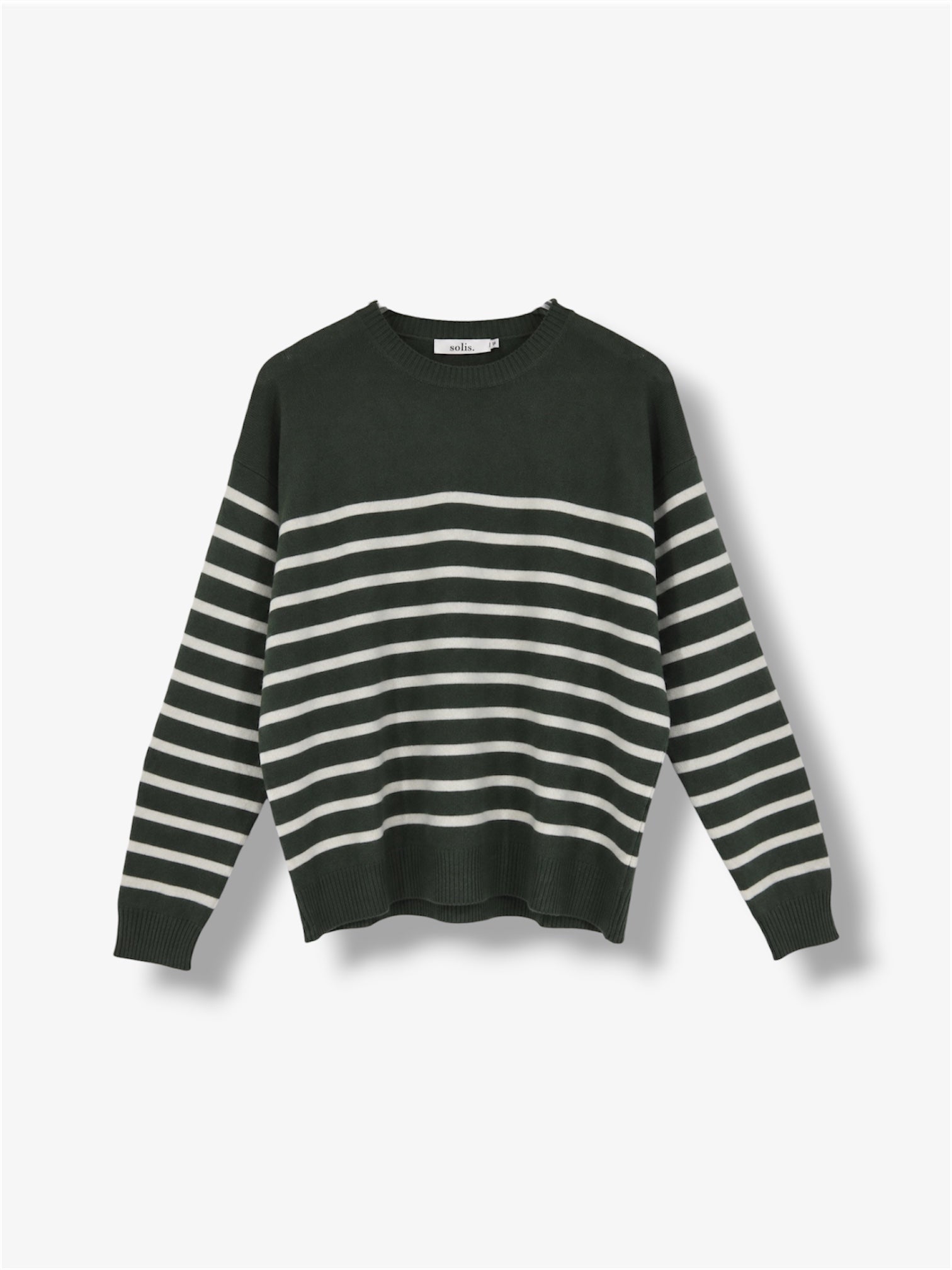 Cashmere Boxy Fit Stripe Jumper in Viridian / Eco White