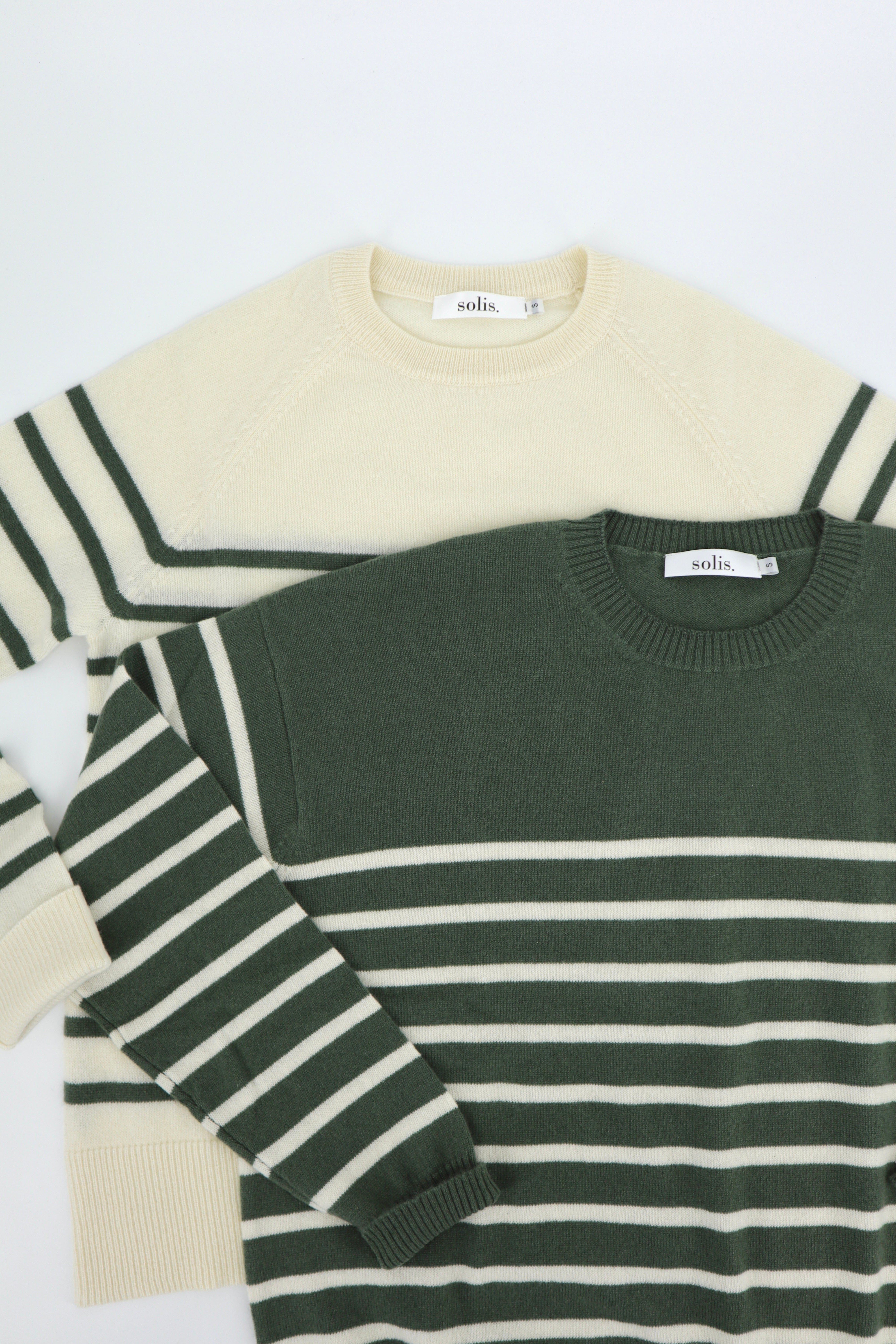 Womens Cashmere Boxy Fit Stripe Jumper in Viridian / Eco White