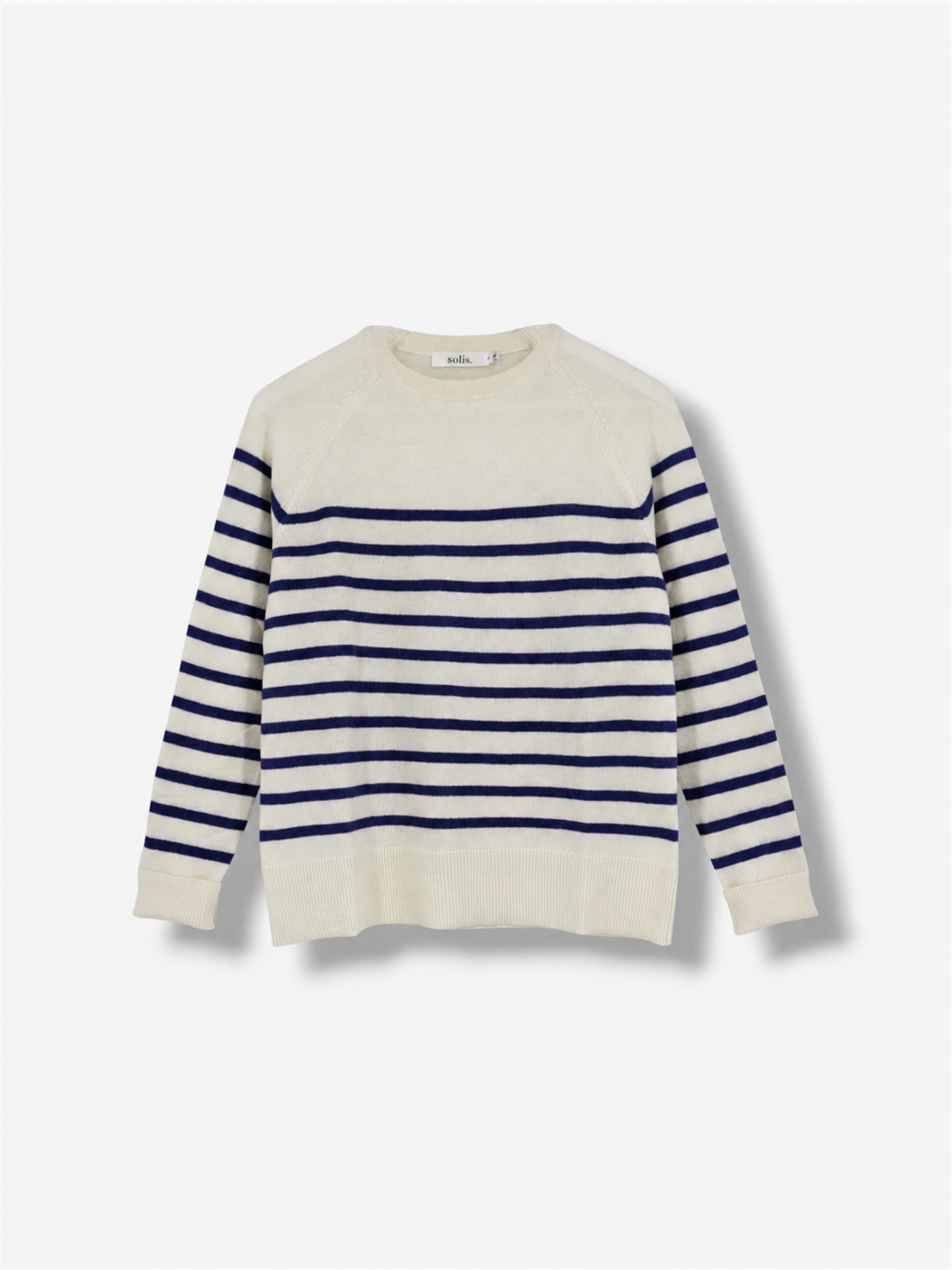 Cashmere Raglan Stripe Jumper in Eco White / Smalt