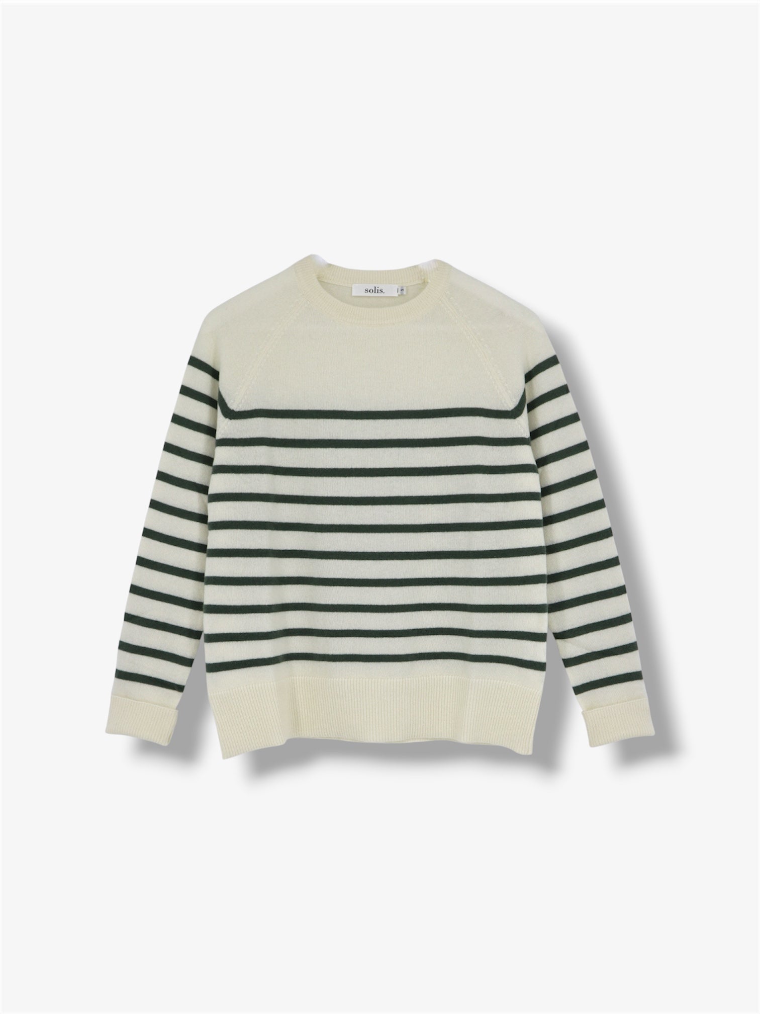 Womens Cashmere Raglan Stripe Jumper in Eco White / Viridian