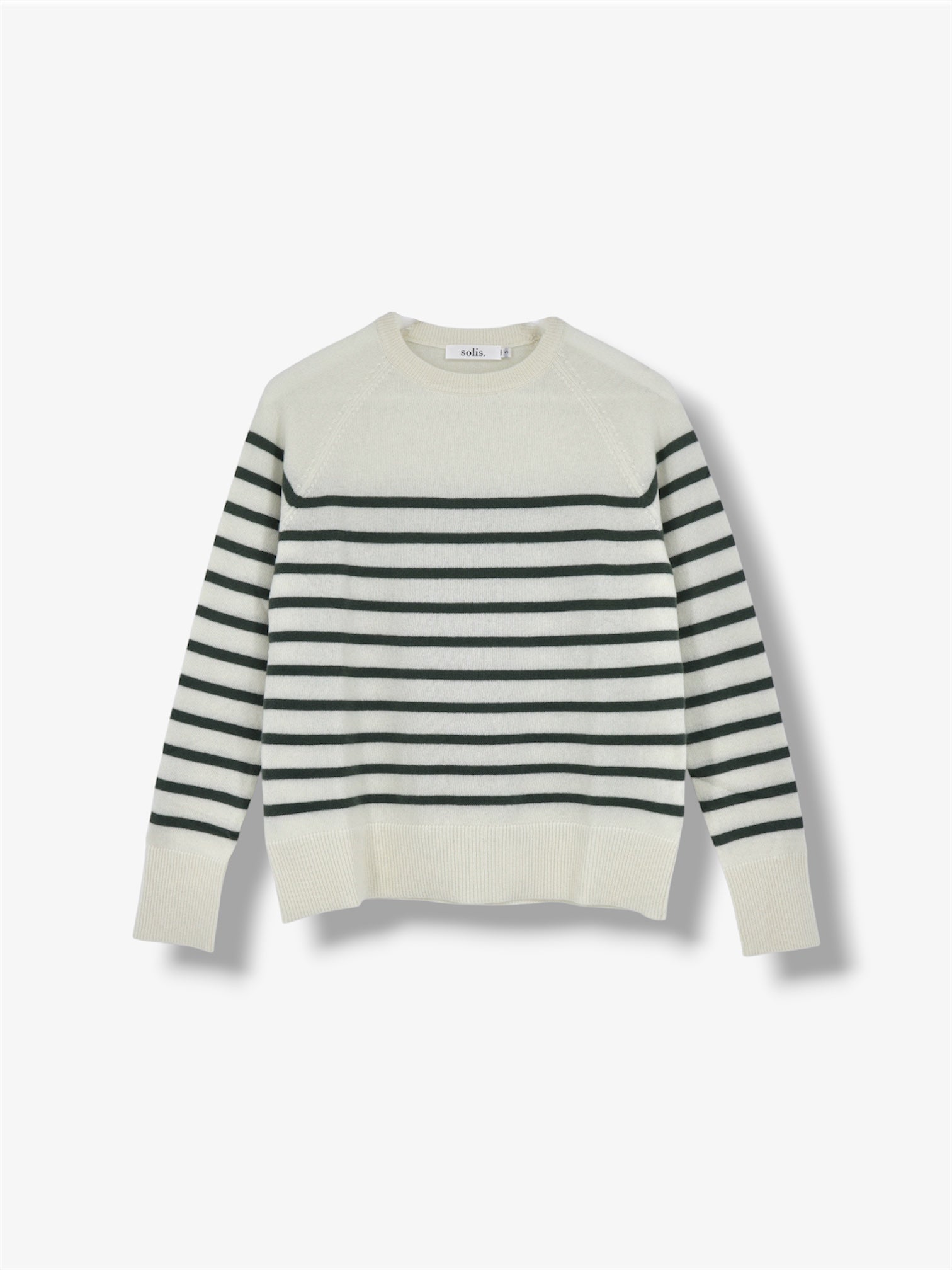 Cashmere Raglan Stripe Jumper in Eco White / Viridian