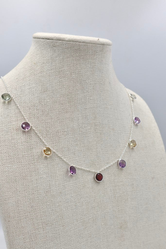 Sterling Silver Faceted Stone Necklace