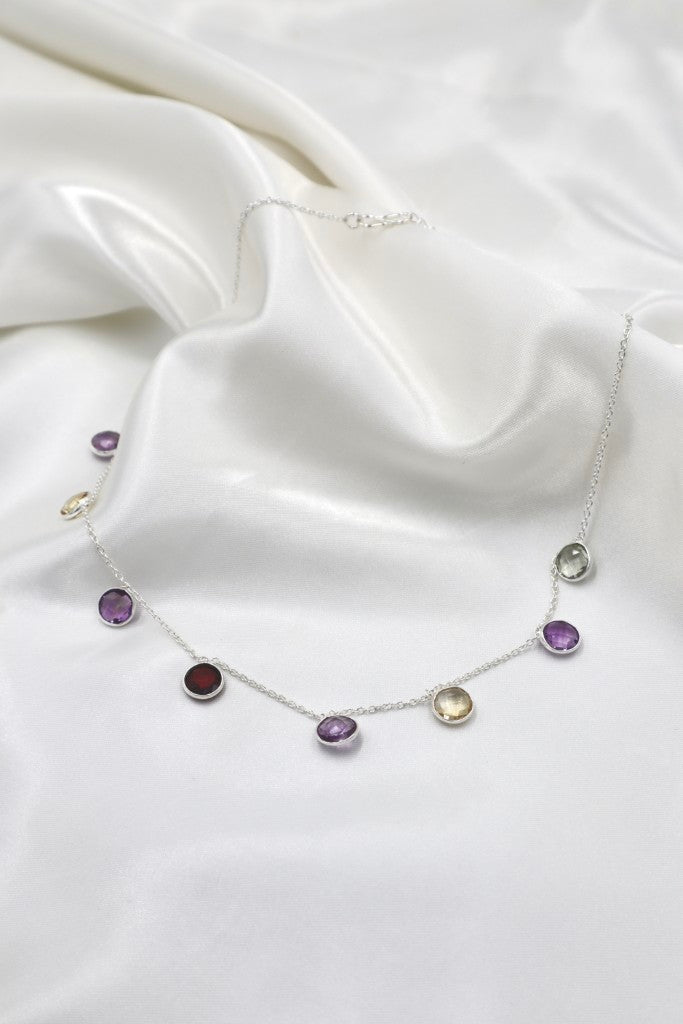 Sterling Silver Faceted Stone Necklace