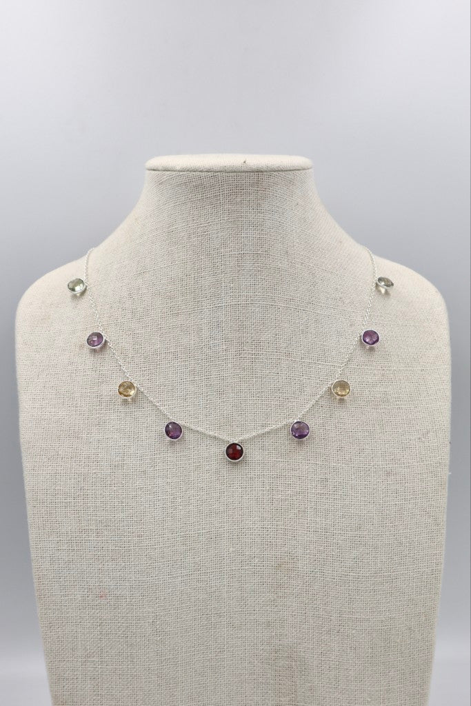 Sterling Silver Faceted Stone Necklace