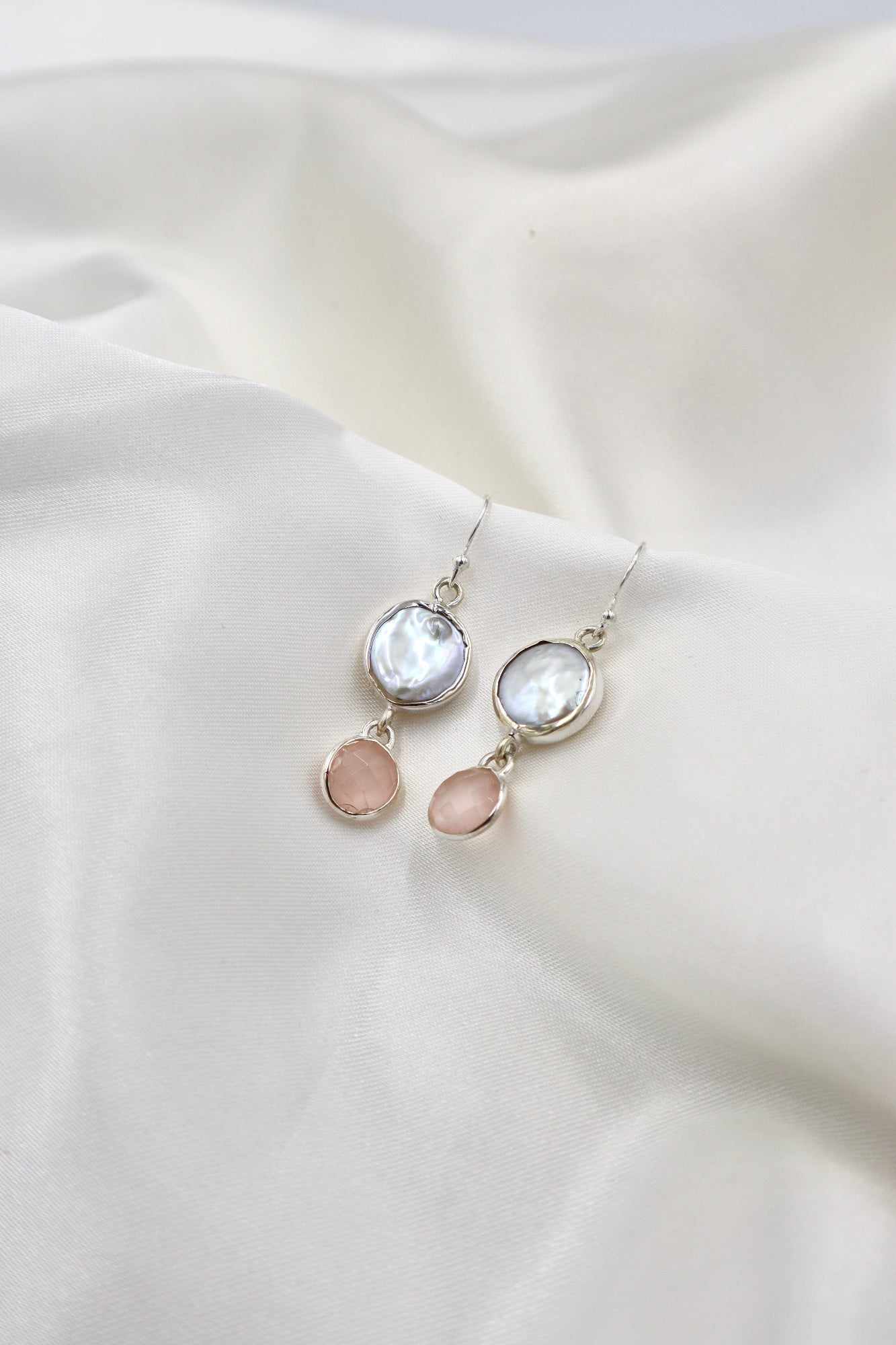 Sterling Silver Pearl/Rose Quartz Earrings
