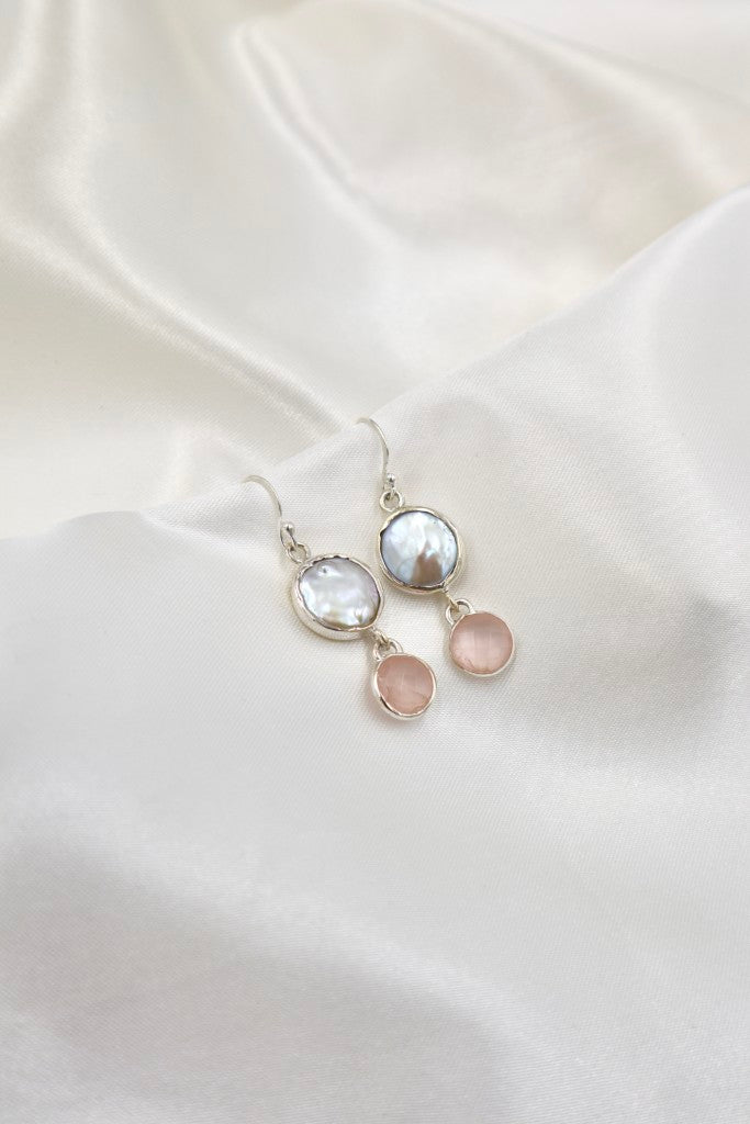 Sterling Silver Pearl/Rose Quartz Earrings