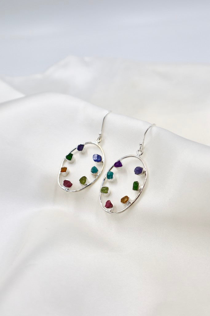 Sterling Silver Rough Chakra Earrings