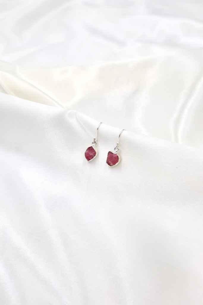 Sterling Silver Rough Ruby Stone Earrings