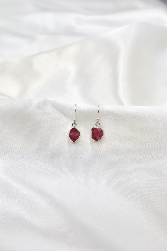 Sterling Silver Rough Ruby Stone Earrings