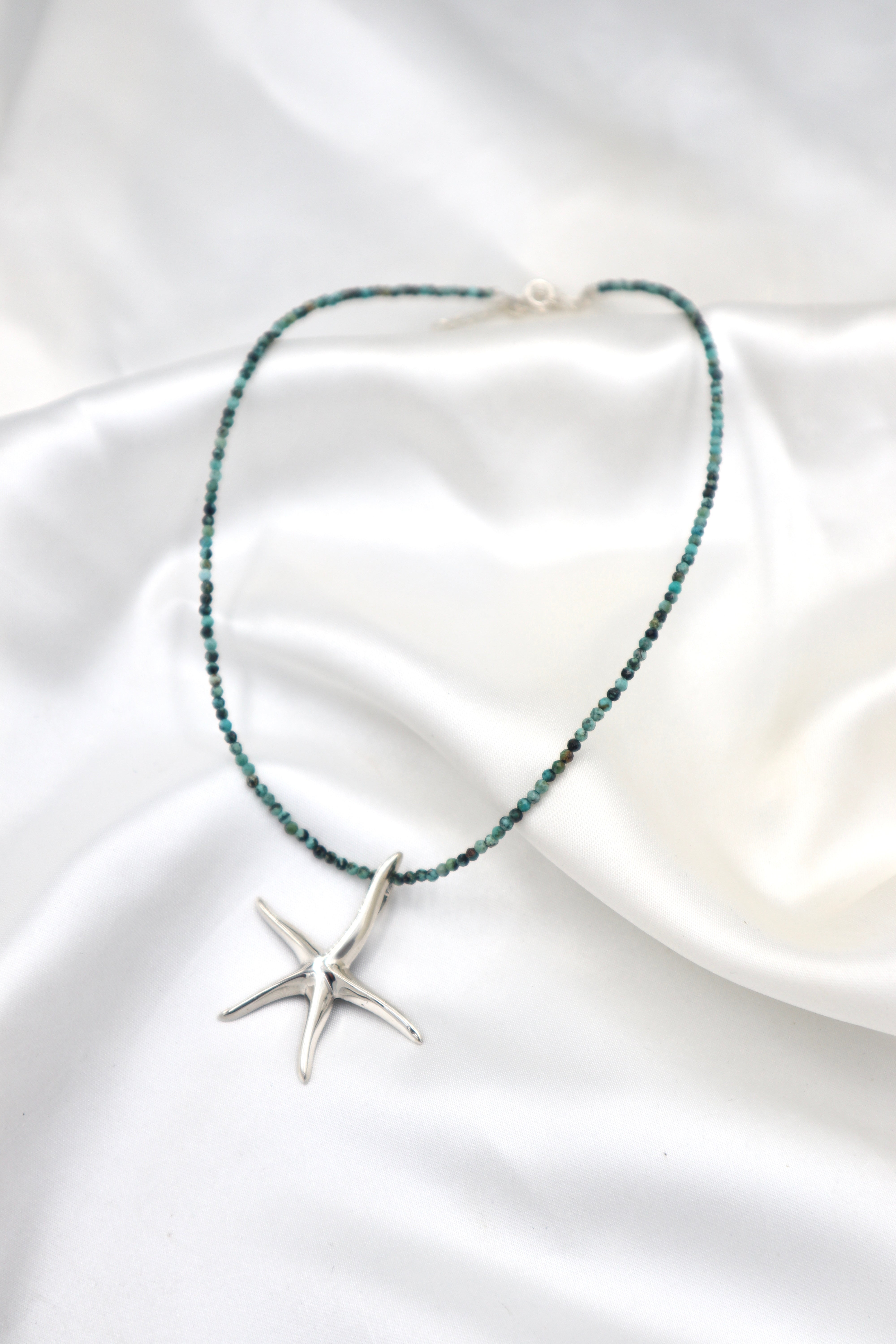 Sterling Silver Star Fish on Turquoise Beaded Necklace