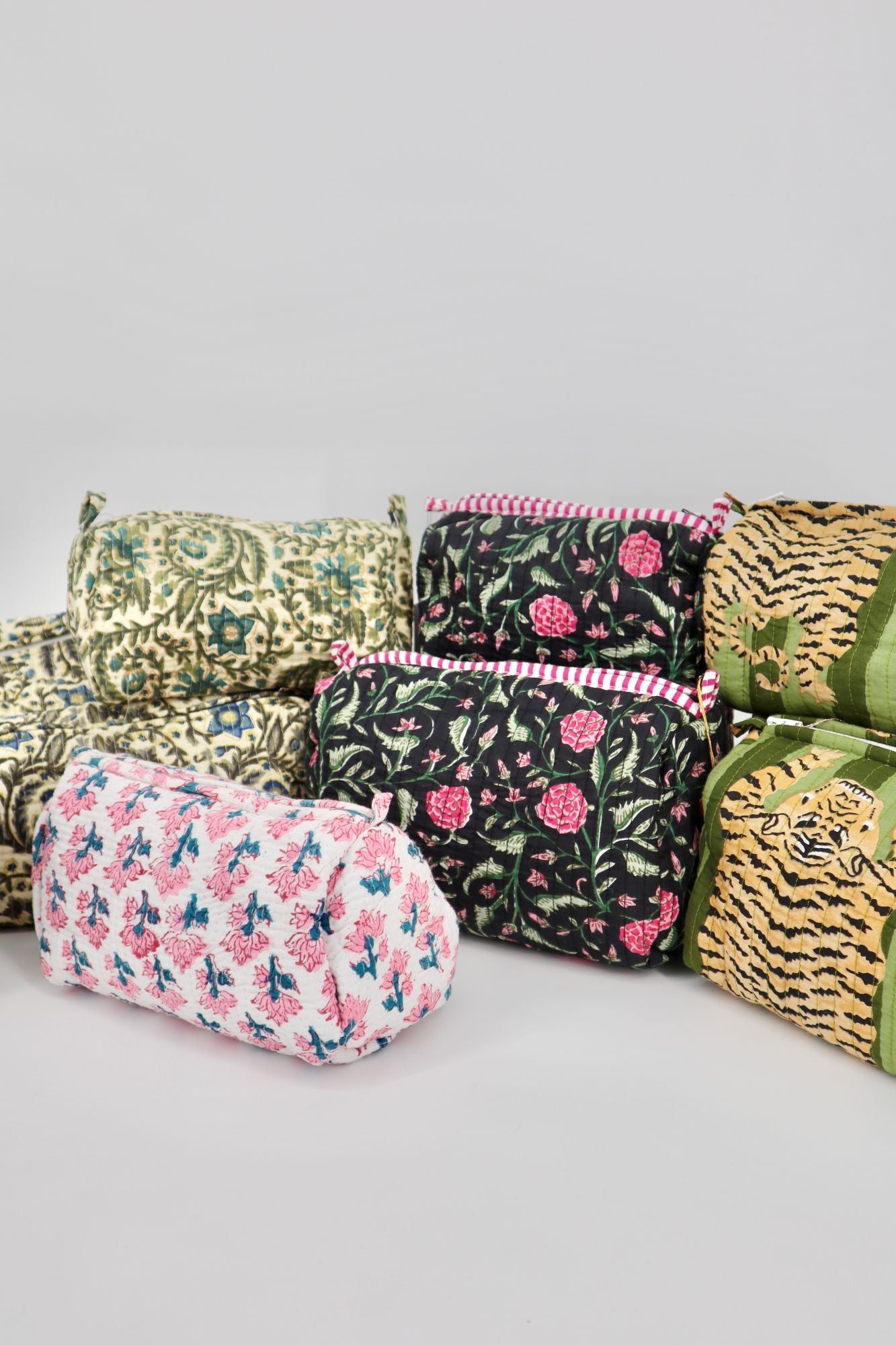 Indian Cotton Quilted Toiletry Bag in Pink & White Floral