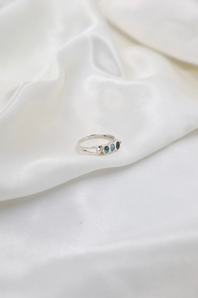 Sterling Silver Abalone 3 Dots Ring