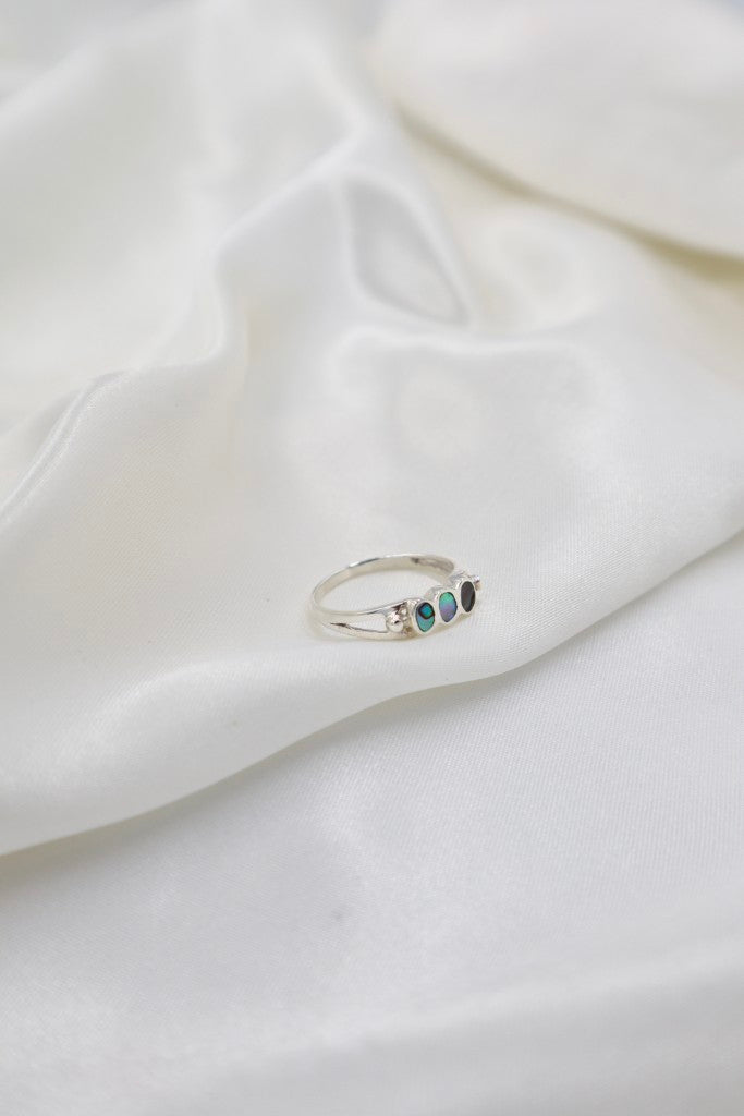 Sterling Silver Abalone 3 Dots Ring