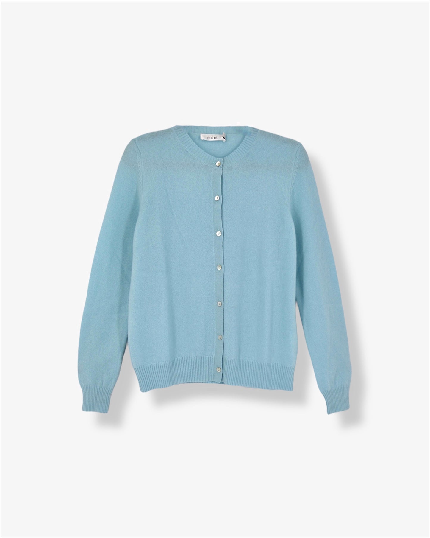 Pure Cashmere Classic Crew Cardigan in Aqua