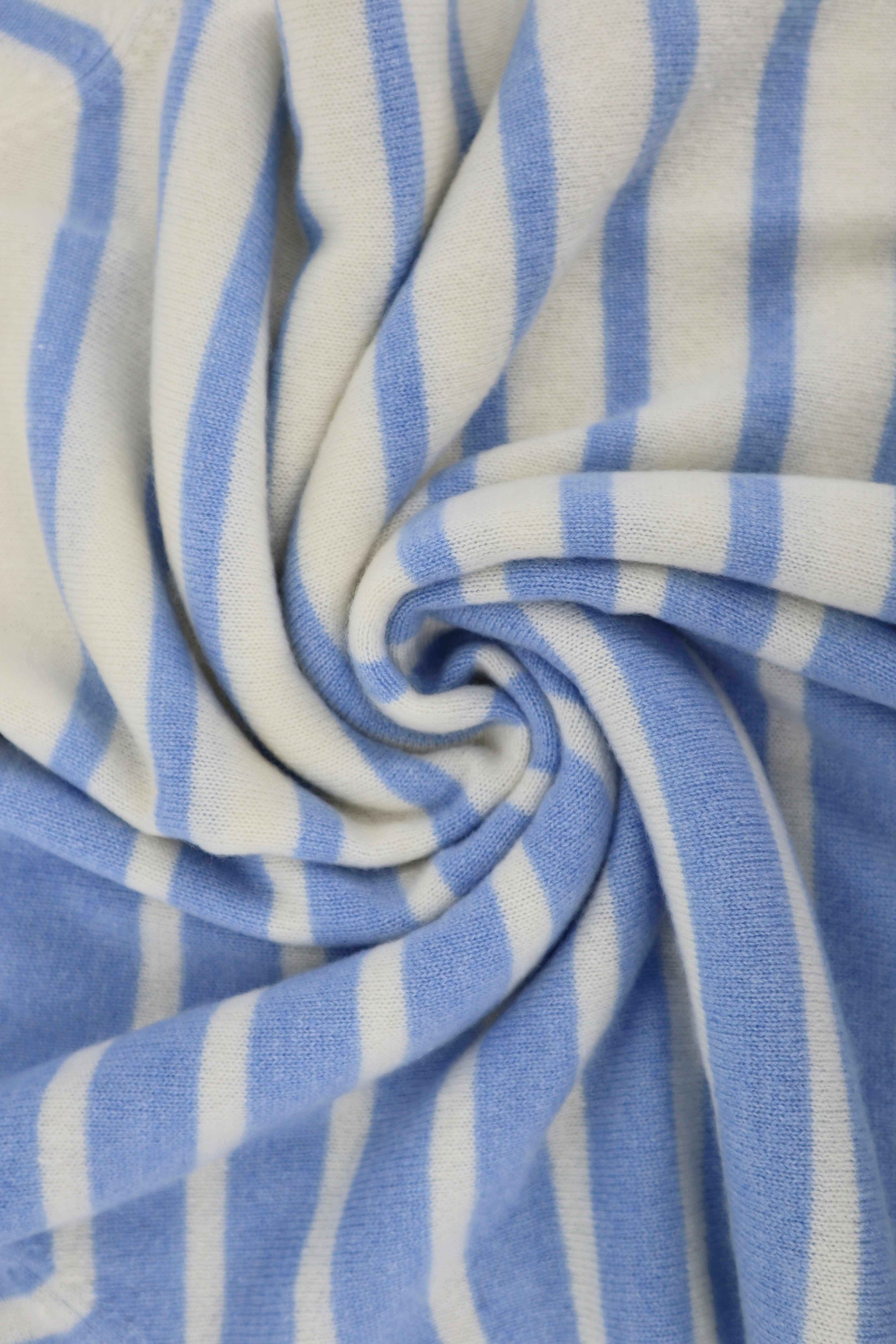 Womens Cashmere Raglan Stripe Jumper in Cerulean Blue / Eco White