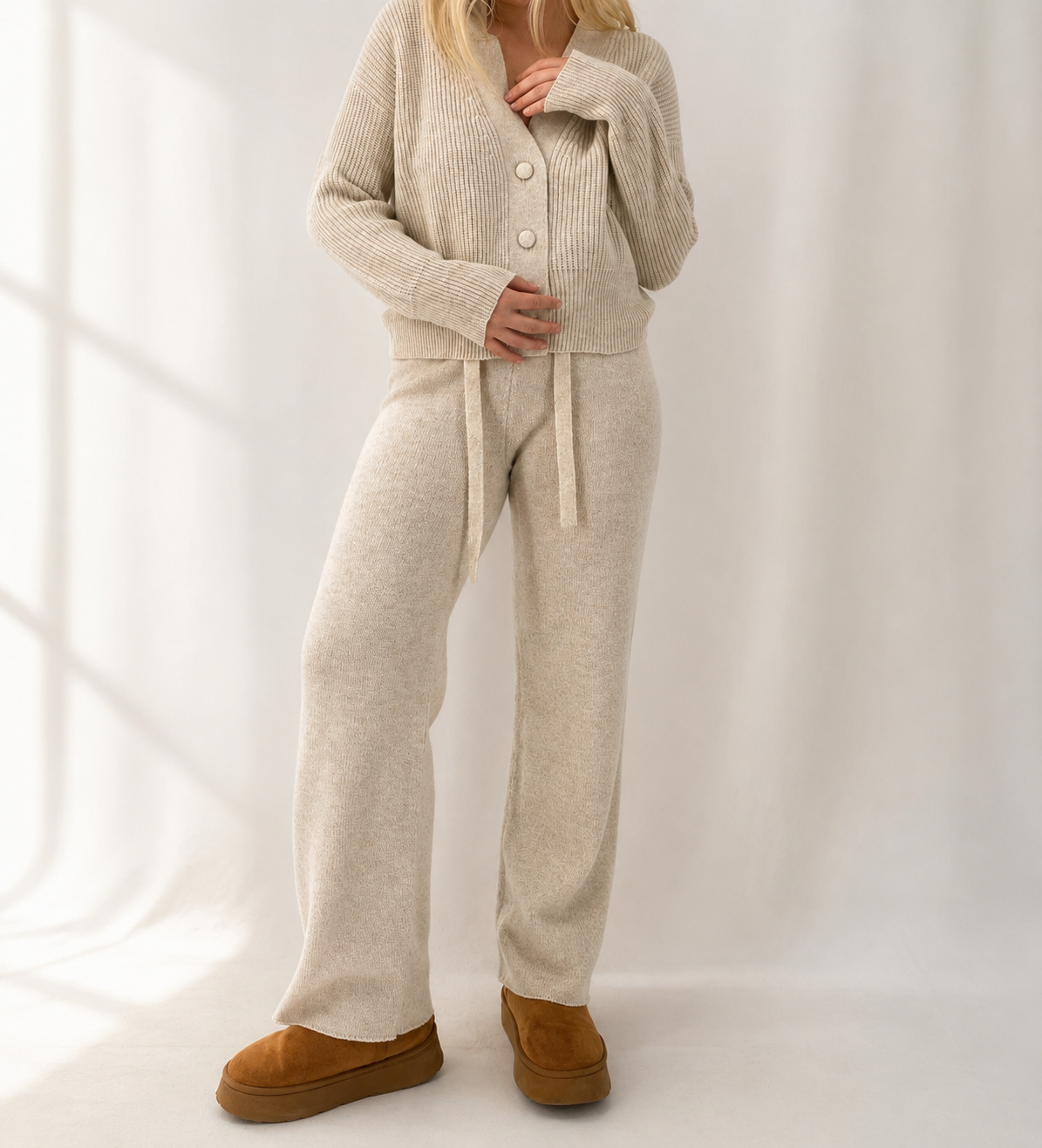 Pure Wool Boxy Cardi in Sand