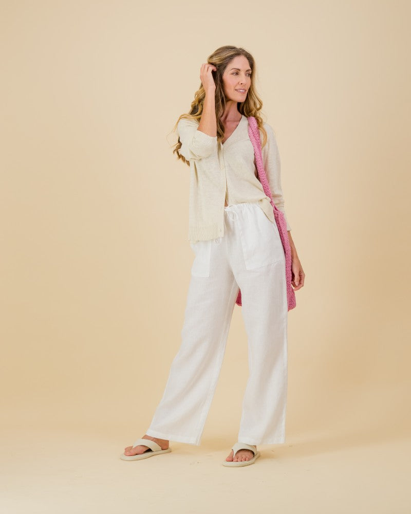 V-Neck Knit Cardi in Natural