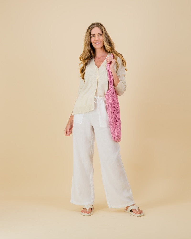 V-Neck Knit Cardi in Natural