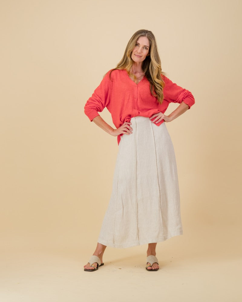 V-Neck Knit Cardi in Raspberry