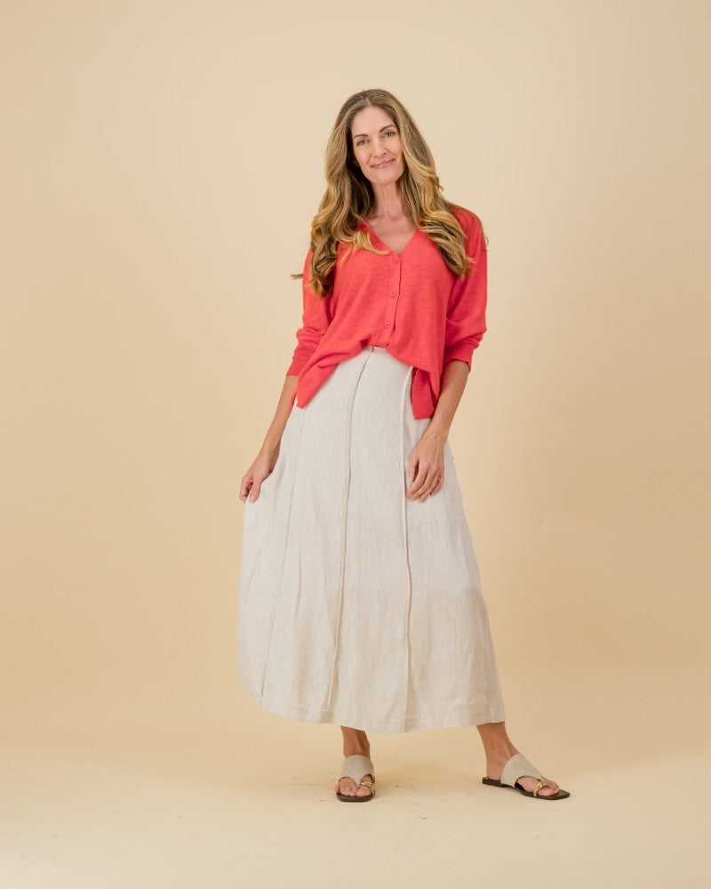 V-Neck Knit Cardi in Raspberry