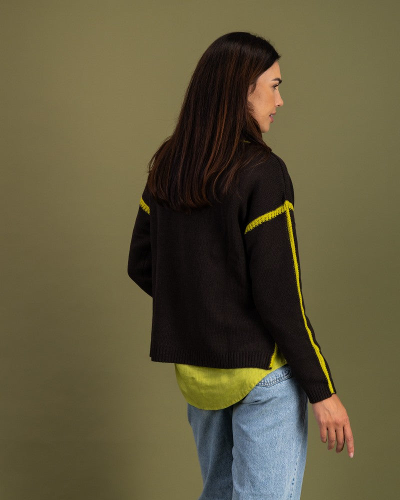 Contrast Stitch Knit in Mole / Pear