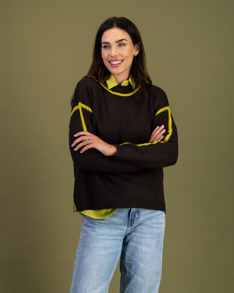 Contrast Stitch Knit in Mole / Pear