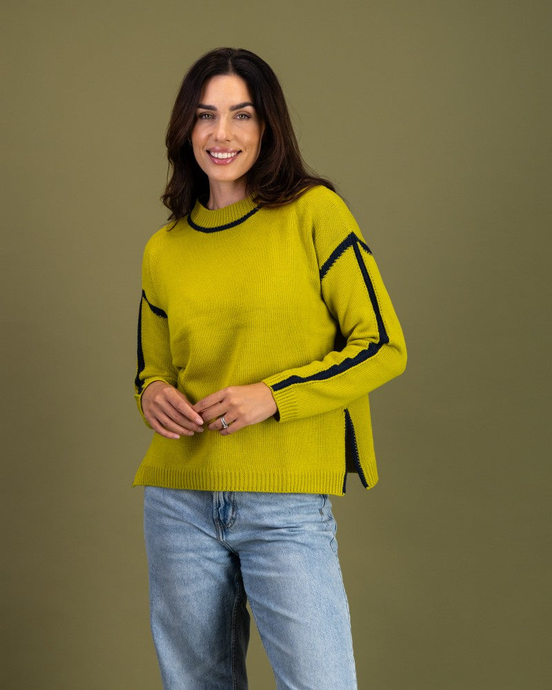 Contrast Stitch Knit in Pear / Marine