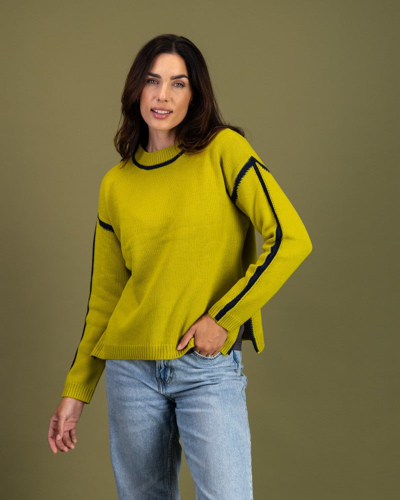 Contrast Stitch Knit in Pear / Marine