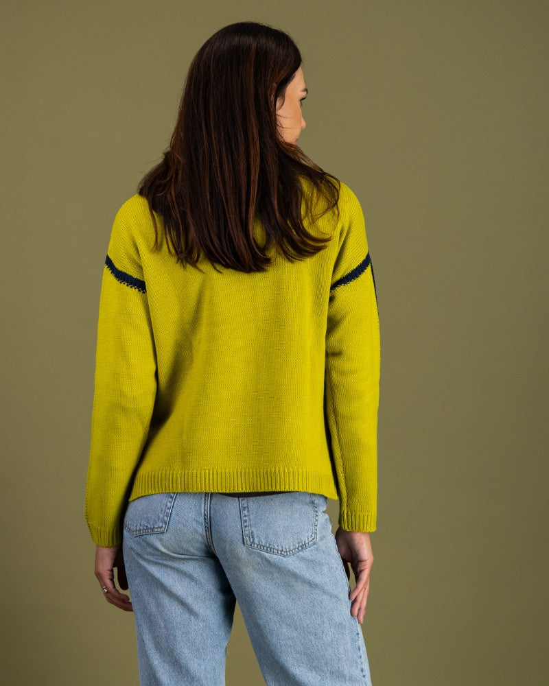 Contrast Stitch Knit in Pear / Marine